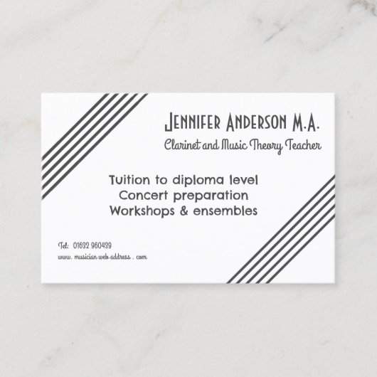 Muziekleraar Stijlvol modern elegant Visitekaartje (Voorkant)