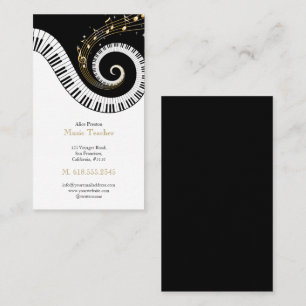 Muziekleraar Swirl Black White Piano Visitekaartje