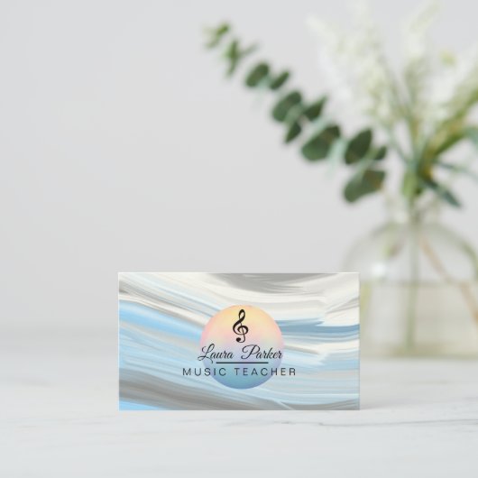 Muziekleraar Treble Note Blue Sound Waves Visitekaartje (Staand voorkant)
