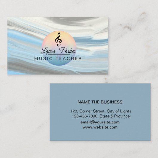 Muziekleraar Treble Note Blue Sound Waves Visitekaartje (Voorkant / Achterkant)