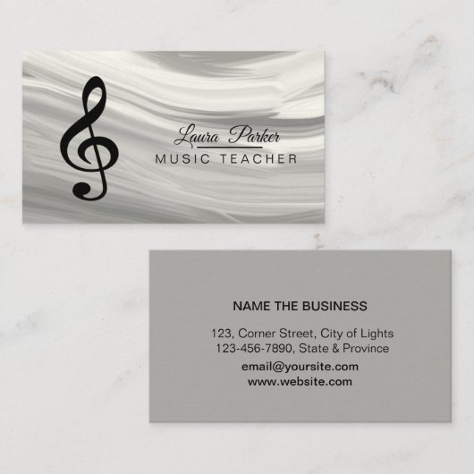 Muziekleraar Treble Note Silver Sound Waves Visitekaartje (Voorkant / Achterkant)