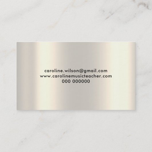 Muziekleraar Zwart Treble Clef op Faux Metal Visitekaartje (Achterkant)