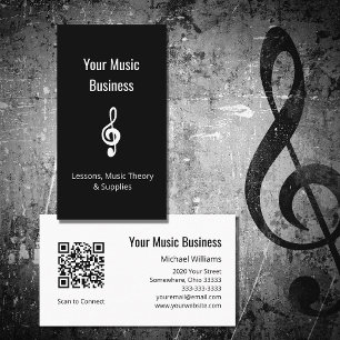 Muzieklessen Simple Treble Clef QR code Zwart Visitekaartje