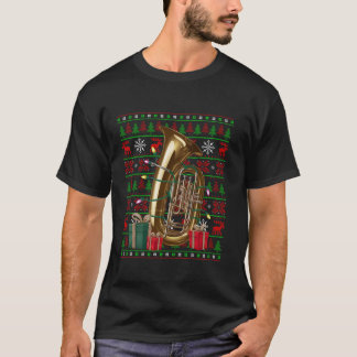 Muziekliefhebber Xmas Lights Ugly Musical Tuba Chr T-shirt