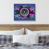 Muziekluidspreker en gesplatterde verf canvas afdruk (Insitu (Slaapkamer))