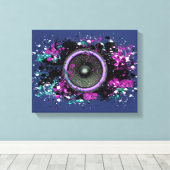 Muziekluidspreker en gesplatterde verf canvas afdruk (Insitu (Houten vloer))