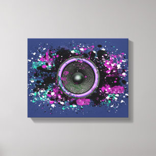Muziekluidspreker en gesplatterde verf canvas afdruk