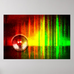Muziekluidspreker met geluidsgolven poster