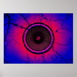 Muziekluidspreker op een gekraakte muur poster