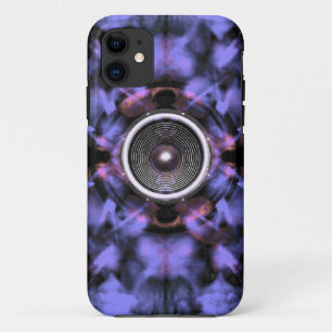 Muziekluidspreker op een paarse achtergrond iPhone 11 hoesje