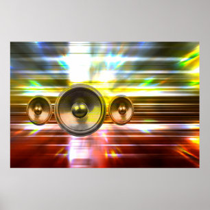 Muziekluidsprekers en feestverlichting poster