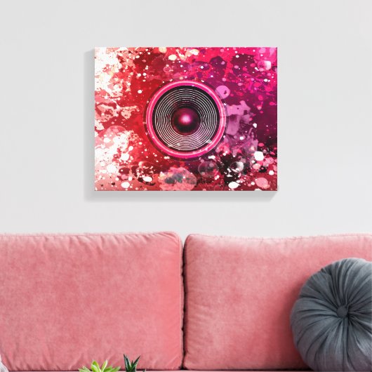 Muziekluidsprekers en verfsplatters canvas afdruk (Insitu (Woonkamer))