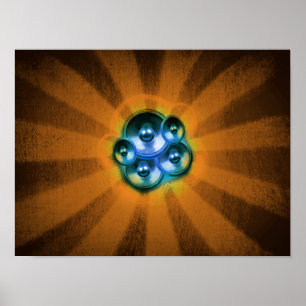 Muziekluidsprekers en zonnestraal poster