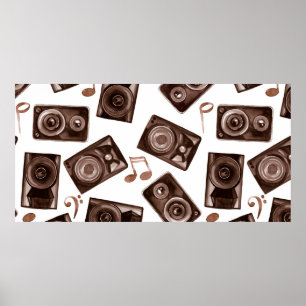 Muziekluidsprekers voor waterverf met notities poster