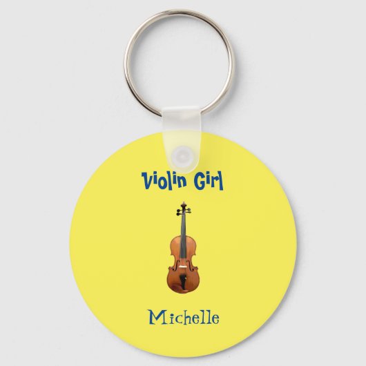 Muziekmonogram Violin Girl Cute Yellow Sleutelhanger (Voorkant)