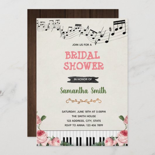 Muzieknoot bruidsfeest uitnodiging (Voorkant / Achterkant)