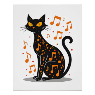 Muzieknoot Kat Halloween T-shirt Muzieknoot Perfect Poster