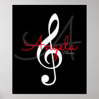 muzieknoot ("treble clef") met naam en initiaal