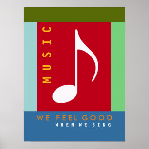 muzieknoot, zingen van een lied, kleurrijke muziek poster