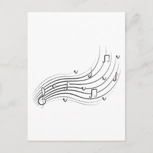 Muzieknootgolf, zwart lijngrafiek briefkaart