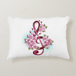 Muzieknotatie in vioolsleutel met Sakura bloemen Accent Kussen