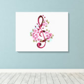 Muzieknotatie in vioolsleutel met Sakura bloemen Canvas Afdruk (Insitu (Houten vloer))