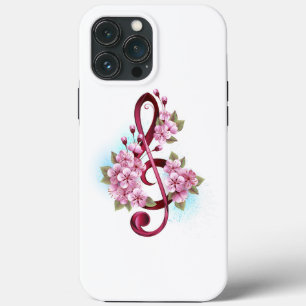 Muzieknotatie in vioolsleutel met Sakura bloemen iPhone 13 Pro Max Hoesje