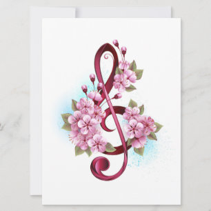 Muzieknotatie in vioolsleutel met Sakura bloemen Kaart