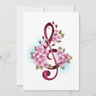 Muzieknotatie in vioolsleutel met Sakura bloemen Kaart