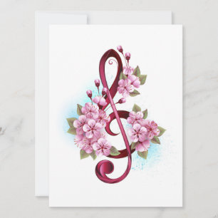 Muzieknotatie in vioolsleutel met Sakura bloemen Save The Date