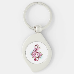 Muzieknotatie in vioolsleutel met Sakura bloemen Sleutelhanger