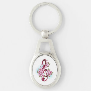 Muzieknotatie in vioolsleutel met Sakura bloemen Sleutelhanger
