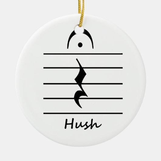 Muzieknotatie Rest met Hush Keramisch Ornament (Voorkant)