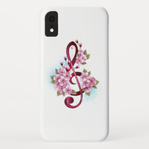Muzieknotaties in sopraanklef met Sakura bloemen iPhone XR Hoesje