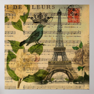 muzieknoten camellia franse parijs eiffeltoren poster