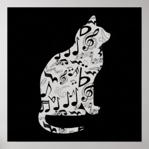 Muzieknoten Cat Lover - Minimalistische muzikant Poster