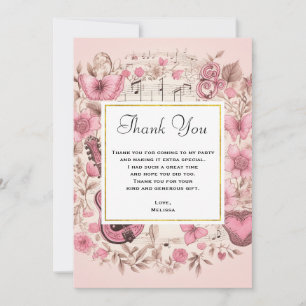 Muzieknoten en bloemen Elegant Dank u Bedankkaart