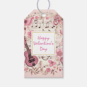 Muzieknoten en bloemen Elegante Valentijnsdag Cadeaulabel