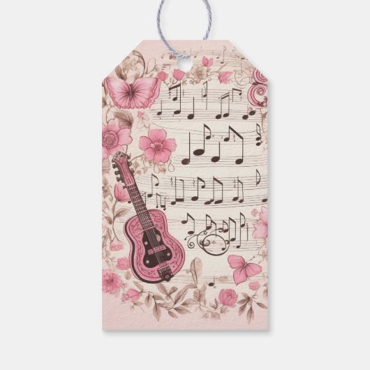 Muzieknoten en Bloemen Retro Party Dank u Cadeaulabel (Achterkant)