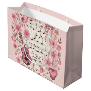 Muzieknoten en Bloemen Retro Stijl Groot Cadeauzakje