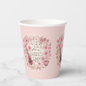 Muzieknoten en Bloemen Retro Stijl Papieren Bekers (Voorkant)