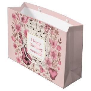Muzieknoten en Bloemen Retro Stijl Verjaardag Groot Cadeauzakje