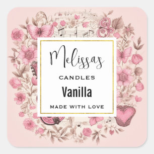 Muzieknoten en Bloemen Retro Style Candle Biz Vierkante Sticker
