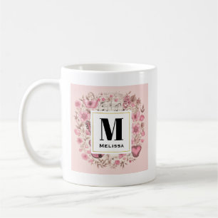 Muzieknoten en Bloemen Retro Style Monogram Koffiemok