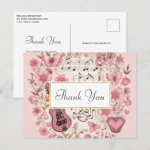 Muzieknoten en Bloemen Vintage Stijl Dank Je Wel Briefkaart