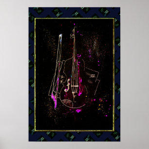 Muzieknoten en contrabas poster
