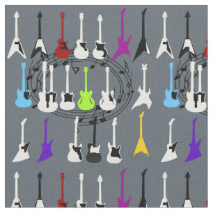 muzieknoten en Guitar Print Fabric Materiaal Stof