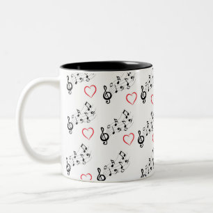 Muzieknoten en Hartjes Koffiemok Tweekleurige Koffiemok