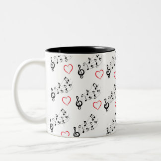 Muzieknoten en Hartjes Koffiemok Tweekleurige Koffiemok