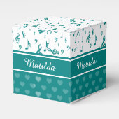 Muzieknoten en het Patroon van het Hart Blauwgroen Bedankdoosjes (Voorkant Zijde)